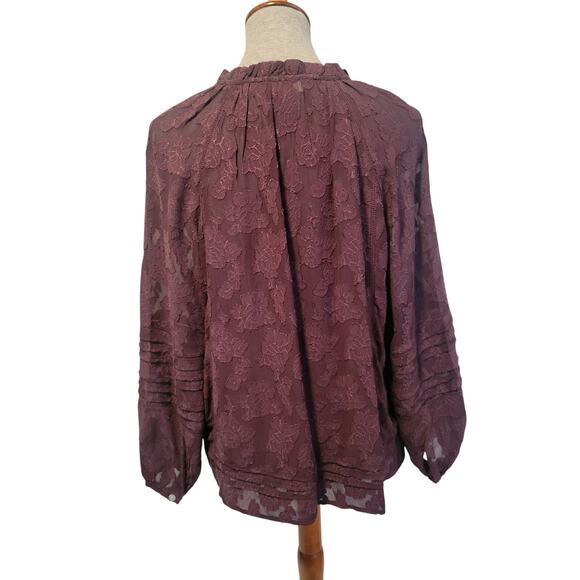 J Jill Purple Small Petite Lace Peasant Boho Old Money Textured Floral Blouse‎ - Picture 2 of 5
